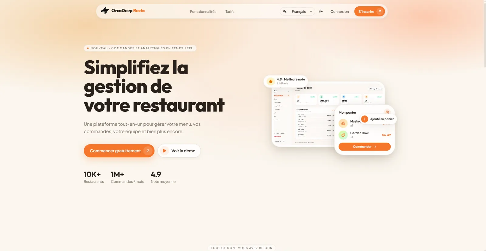 OrcaDeep Resto landing page: all-in-one restaurant management platform